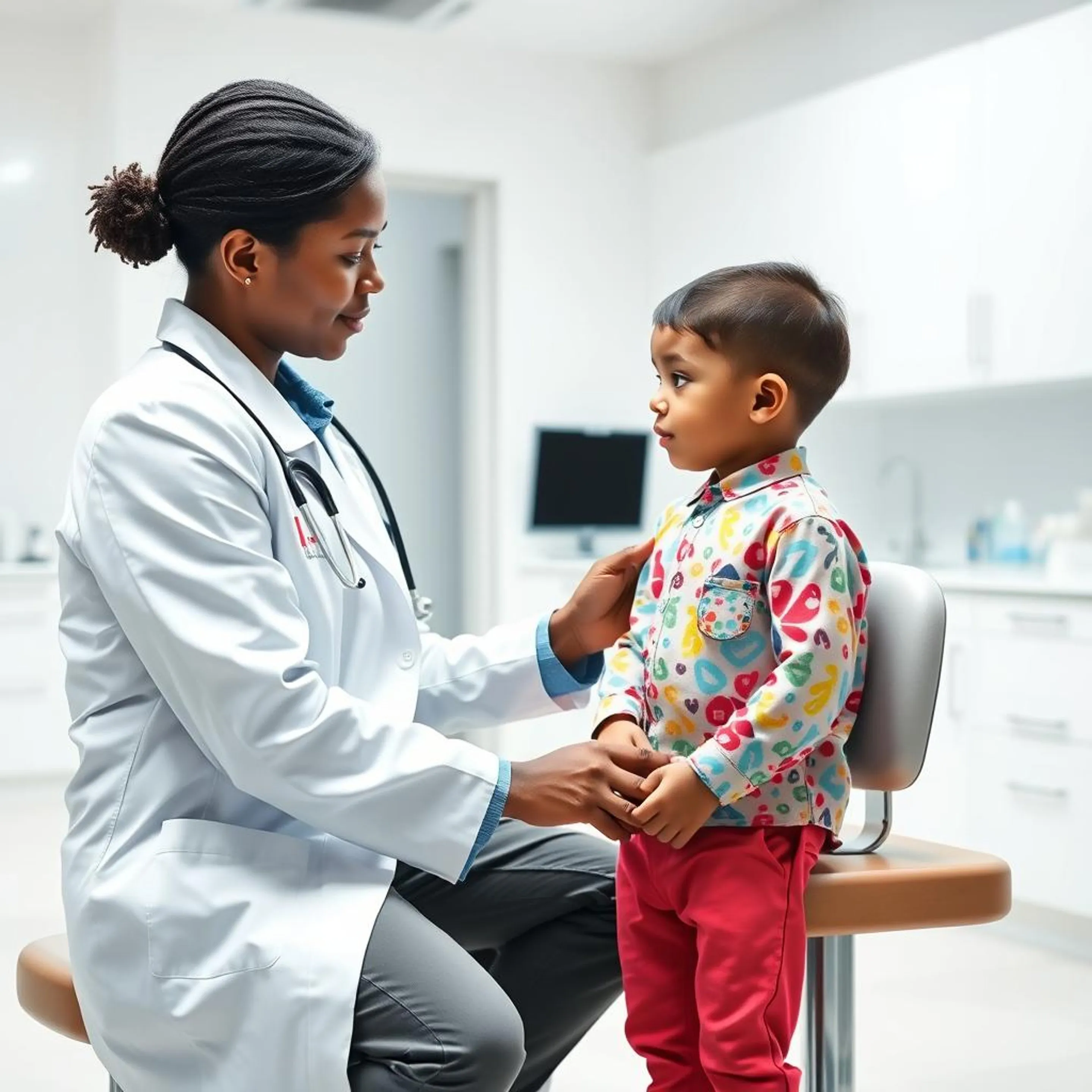 Ärztin untersucht ein Kind während einer Medical Mission